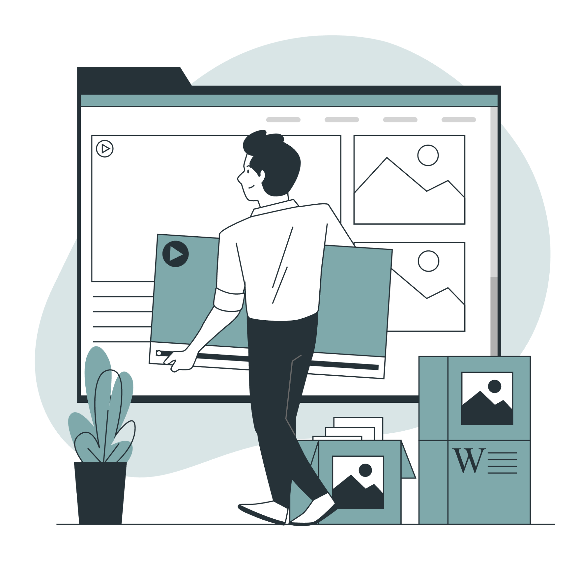 Die Illustration versinnbildet Texte und Content.